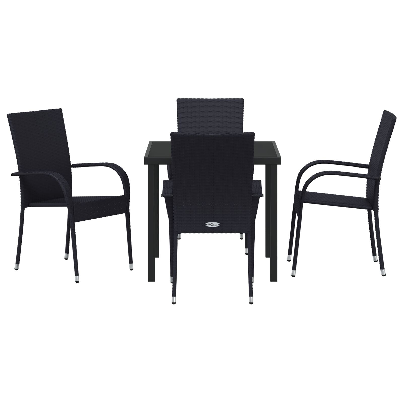5-Delige Tuin Eettafel Set Zwart Poly Rattan