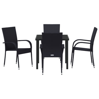 5-Delige Tuin Eettafel Set Zwart Poly Rattan