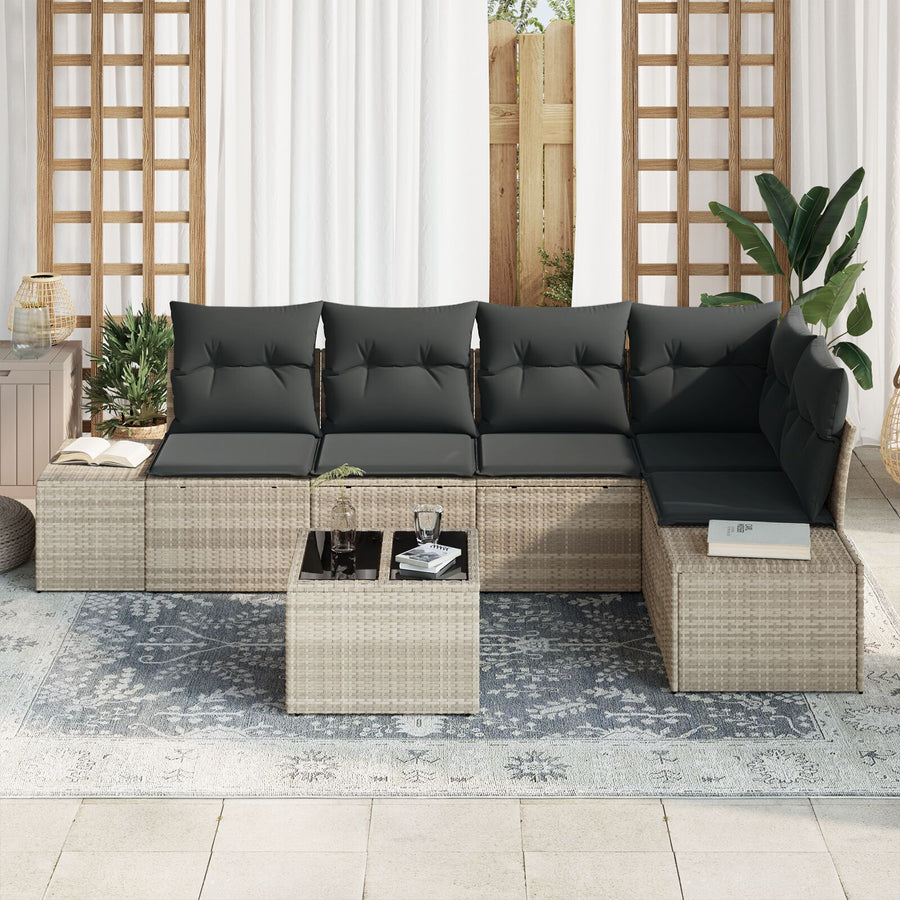 6 Delige Tuin Sofa Set Met Kussens Grijs Poly Rattan Lichtgrijs met tafel