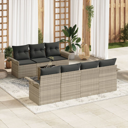 8 Delige Tuin Sofa Set Met Kussens Licht Grijs Poly Riet