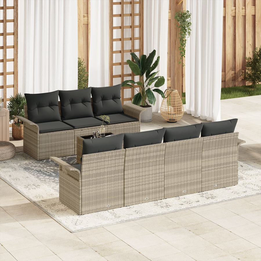 8 Delige Tuin Sofa Set Met Kussens Licht Grijs Poly Riet