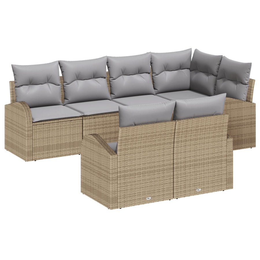 7-Delige Tuinsofa Set Met Kussens Beige Poly Rattan