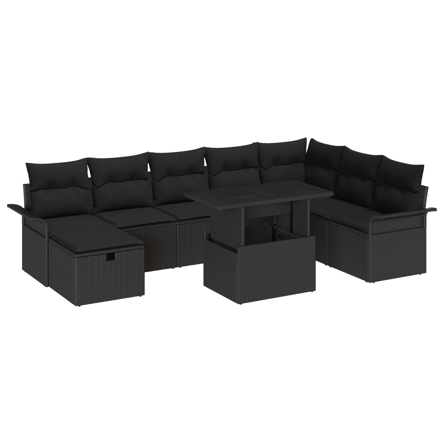 9-Delige Tuin Sofa Set Met Kussens Zwart Poly Rattan