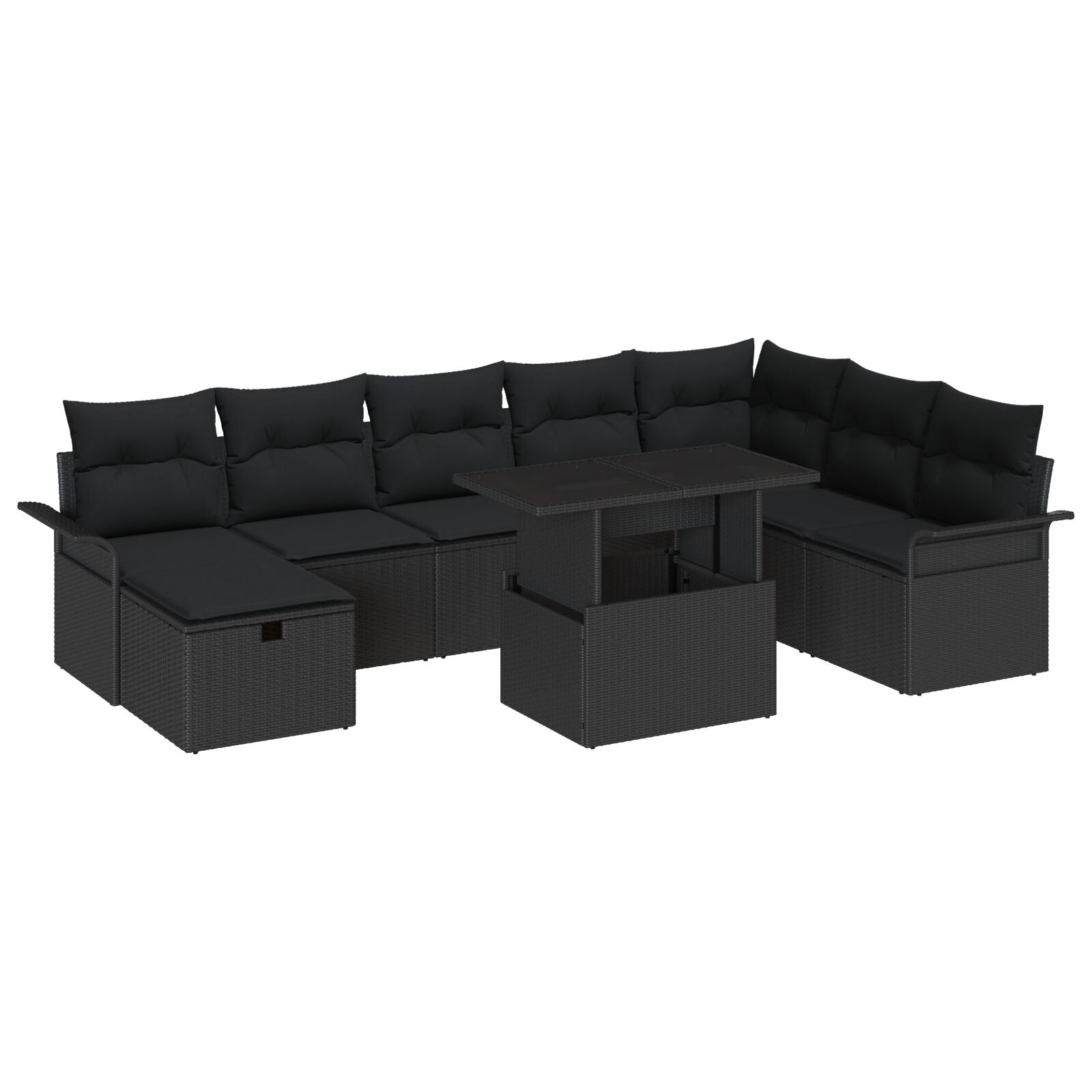 9-Delige Tuin Sofa Set Met Kussens Zwart Poly Rattan