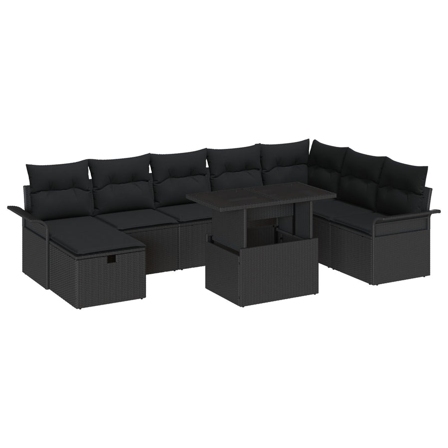 9-Delige Tuin Sofa Set Met Kussens Zwart Poly Rattan