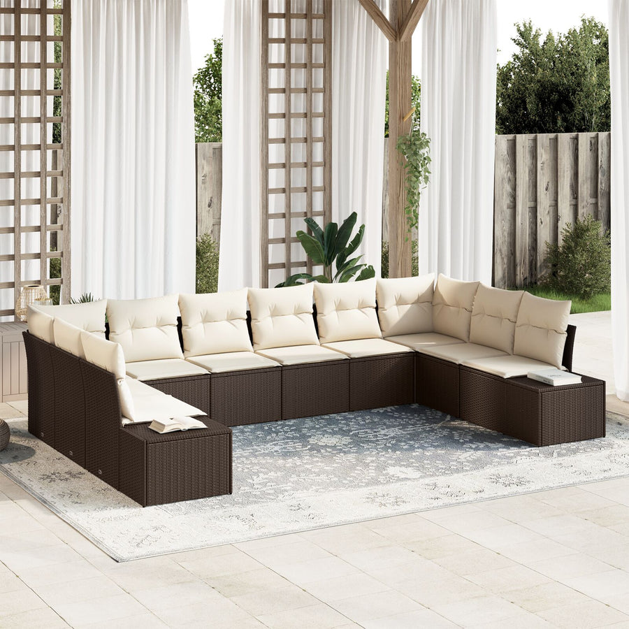Set Van 10 Tuin Sofa Met Kussens Poly Rattan Bruin en crèmewit zonder tafel
