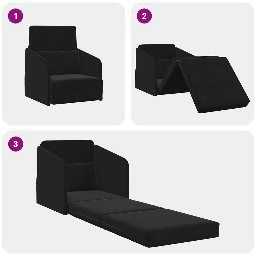 Vloer Sofa Bed 2-In-1 65X80X83 Cm Velvet Zwart
