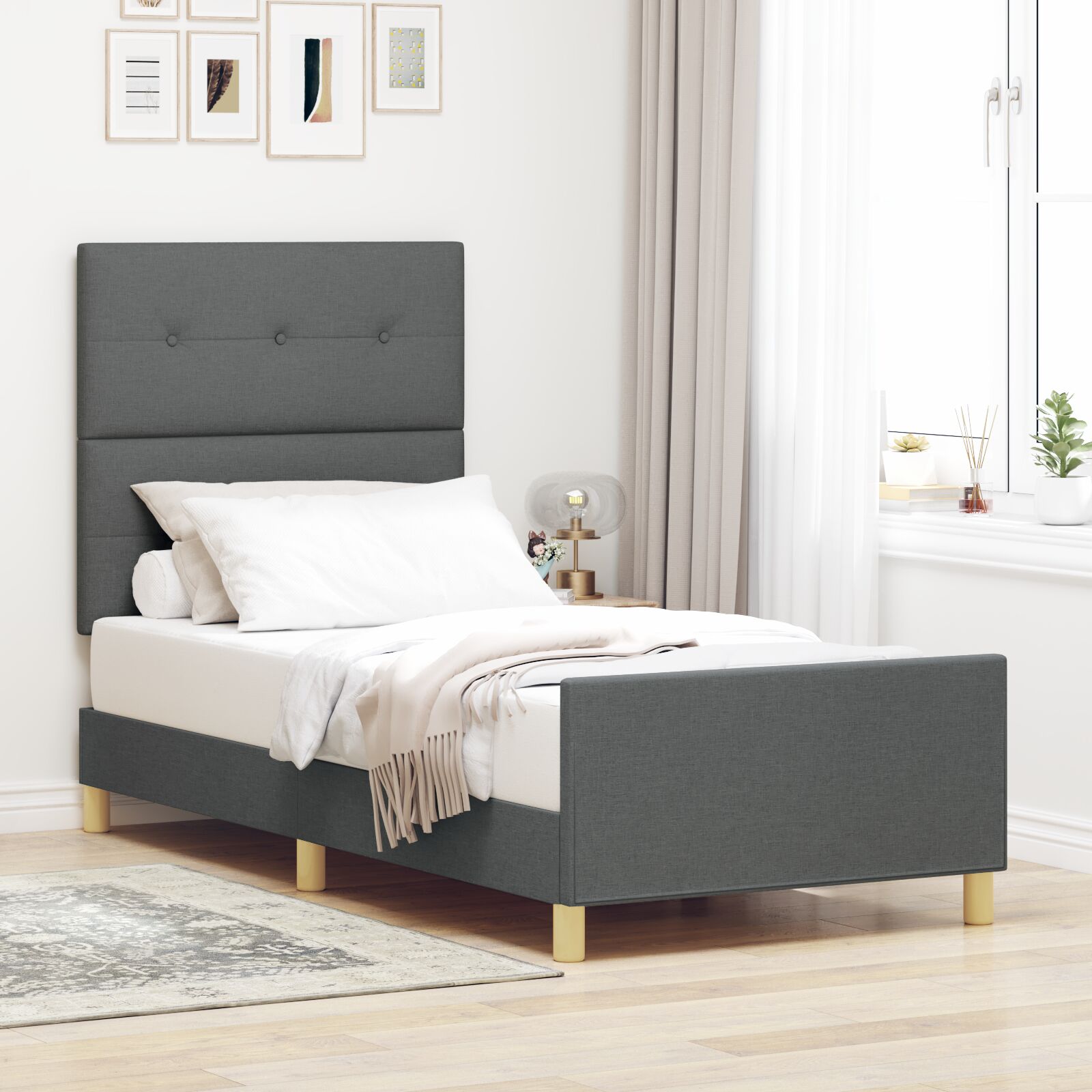 Bedframe Donkergrijs 80X200 Cm Stof Crème