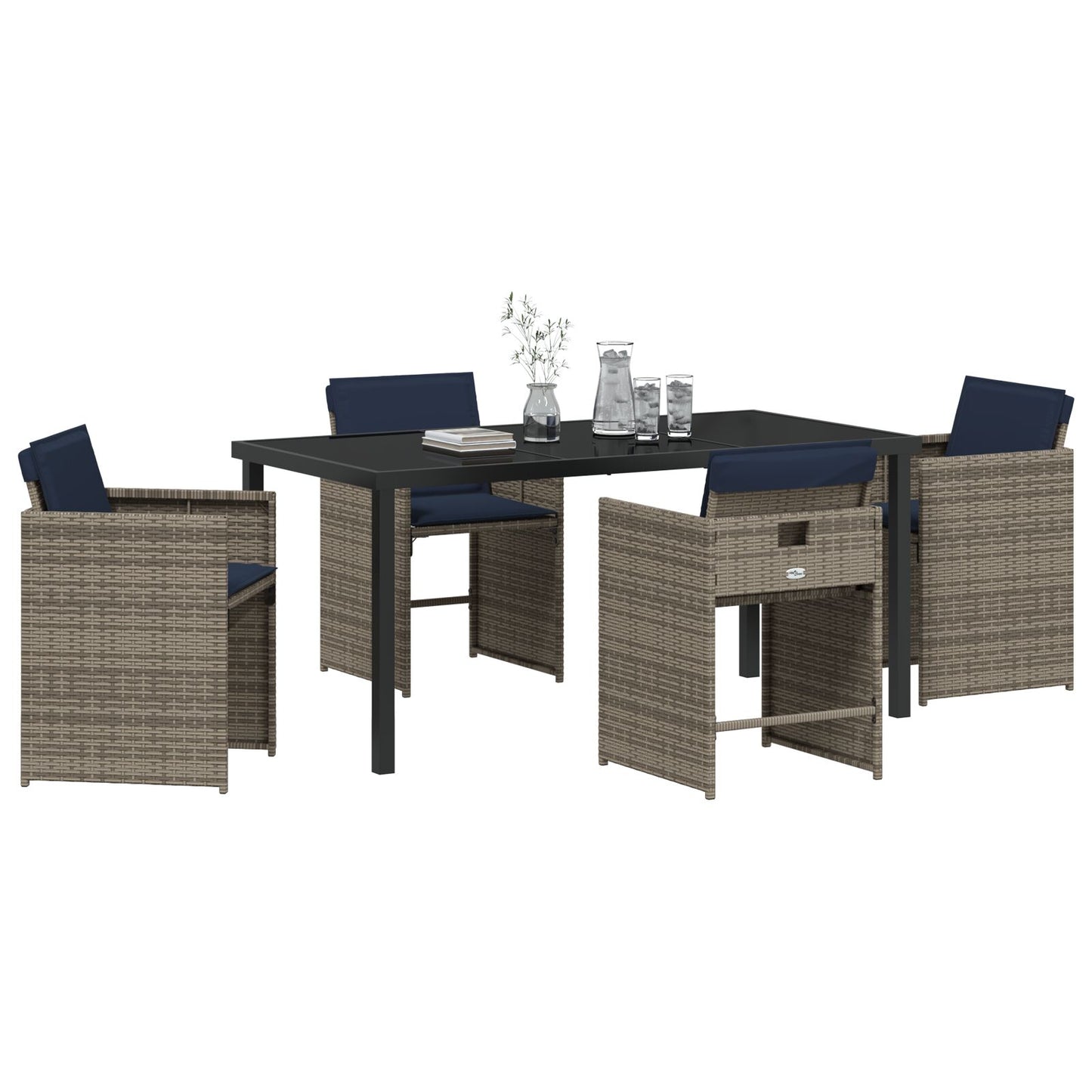 5-Delige Tuin Eettafelset Met Kussens Grijs Poly Rattan