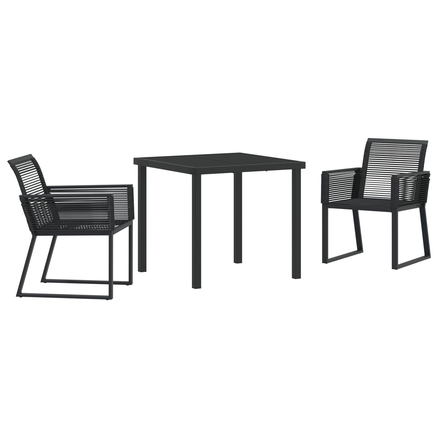 3-Delige Tuin Eetset Zwart Poly Rattan