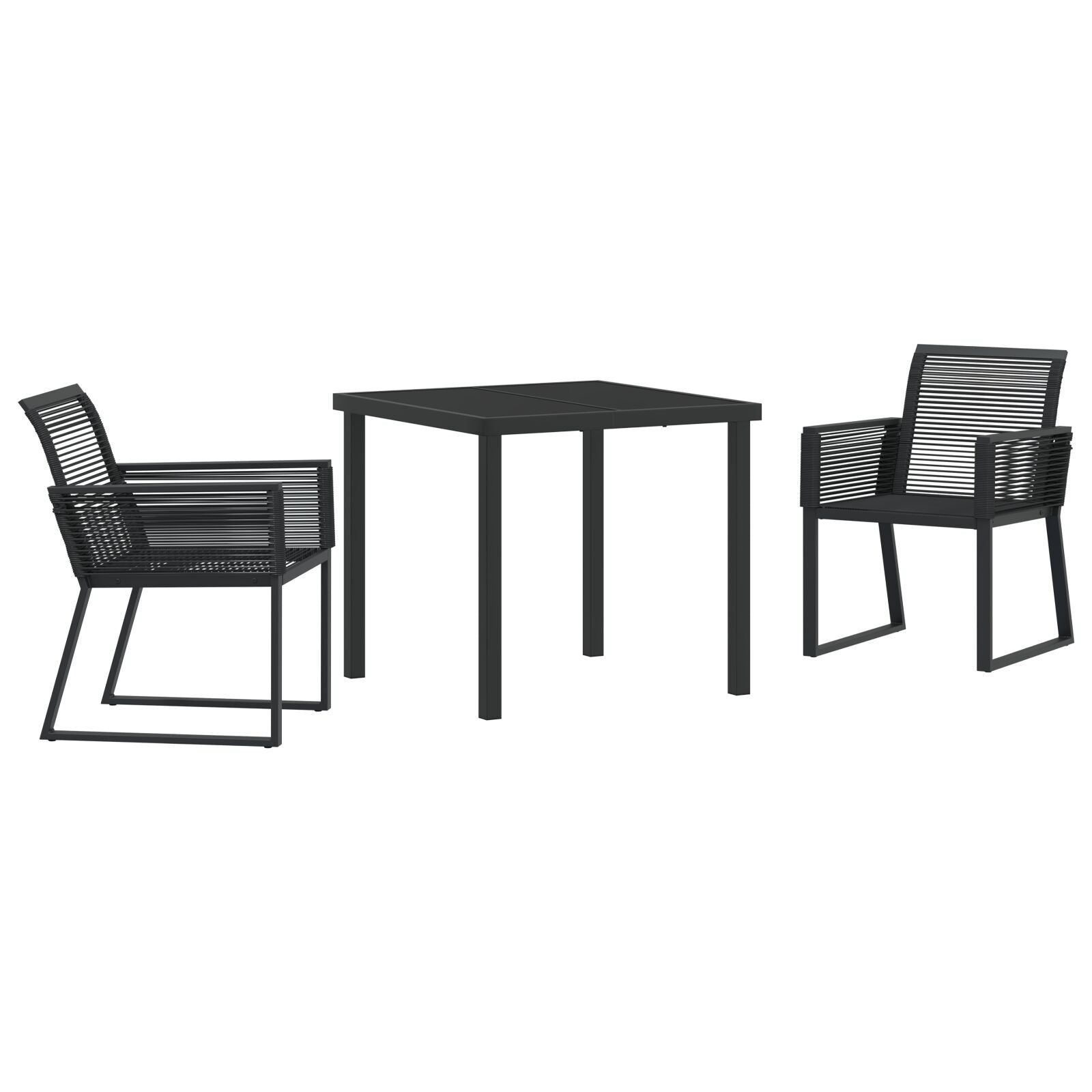 3-Delige Tuin Eetset Zwart Poly Rattan