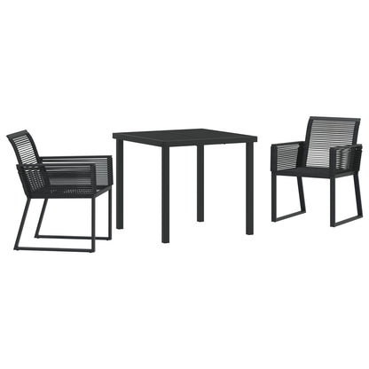 3-Delige Tuin Eetset Zwart Poly Rattan