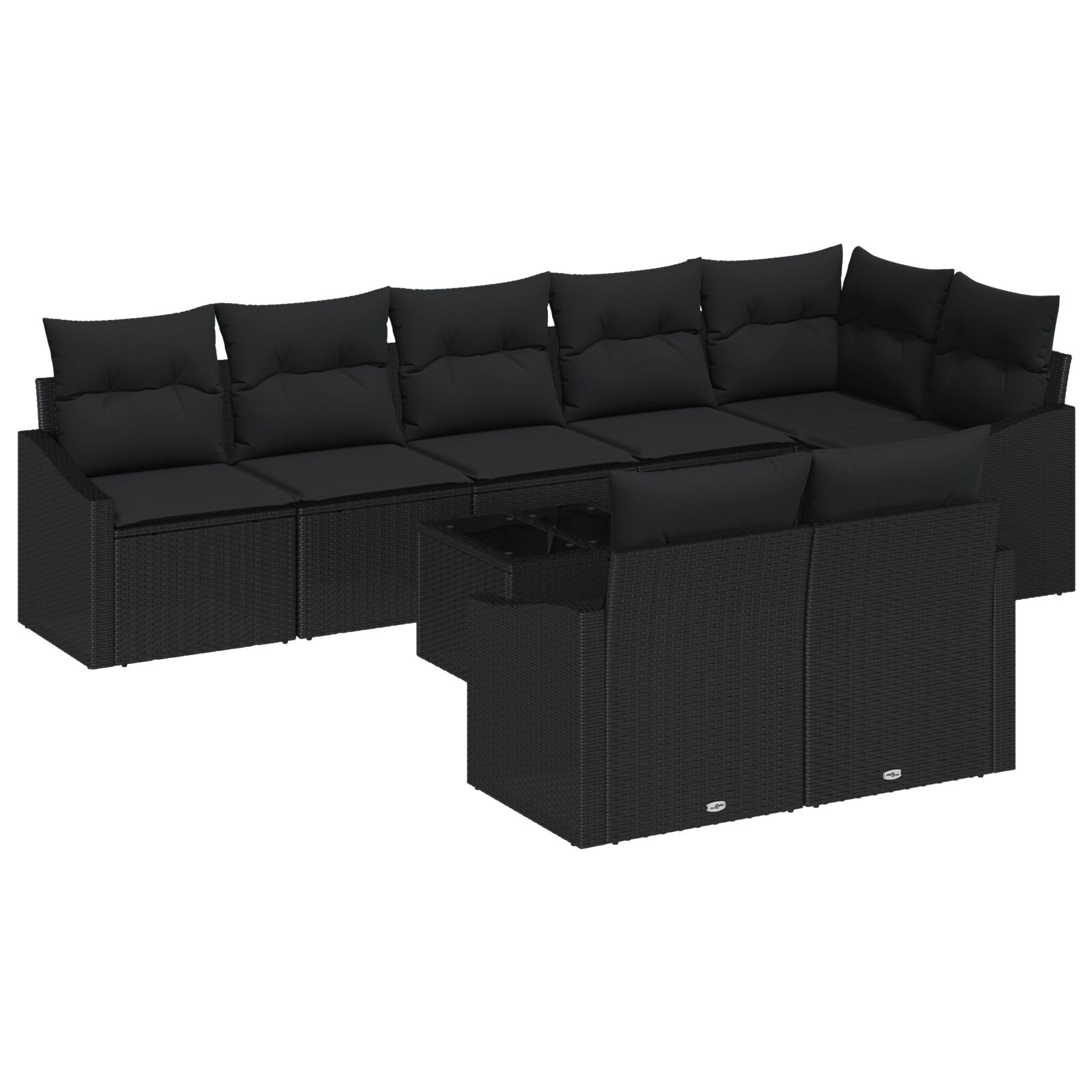 Tuinbank Set Set Van 9 Zwart Rattan, Polyester Buitenbank
