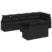 Tuinbank Set Set Van 9 Zwart Rattan, Polyester Buitenbank