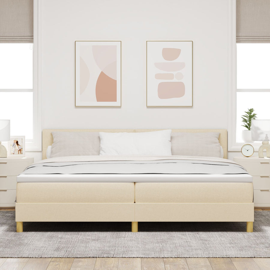Boxspring Bed Met Matras Stof Crème 200 x 200 cm Knop gestoffeerd
