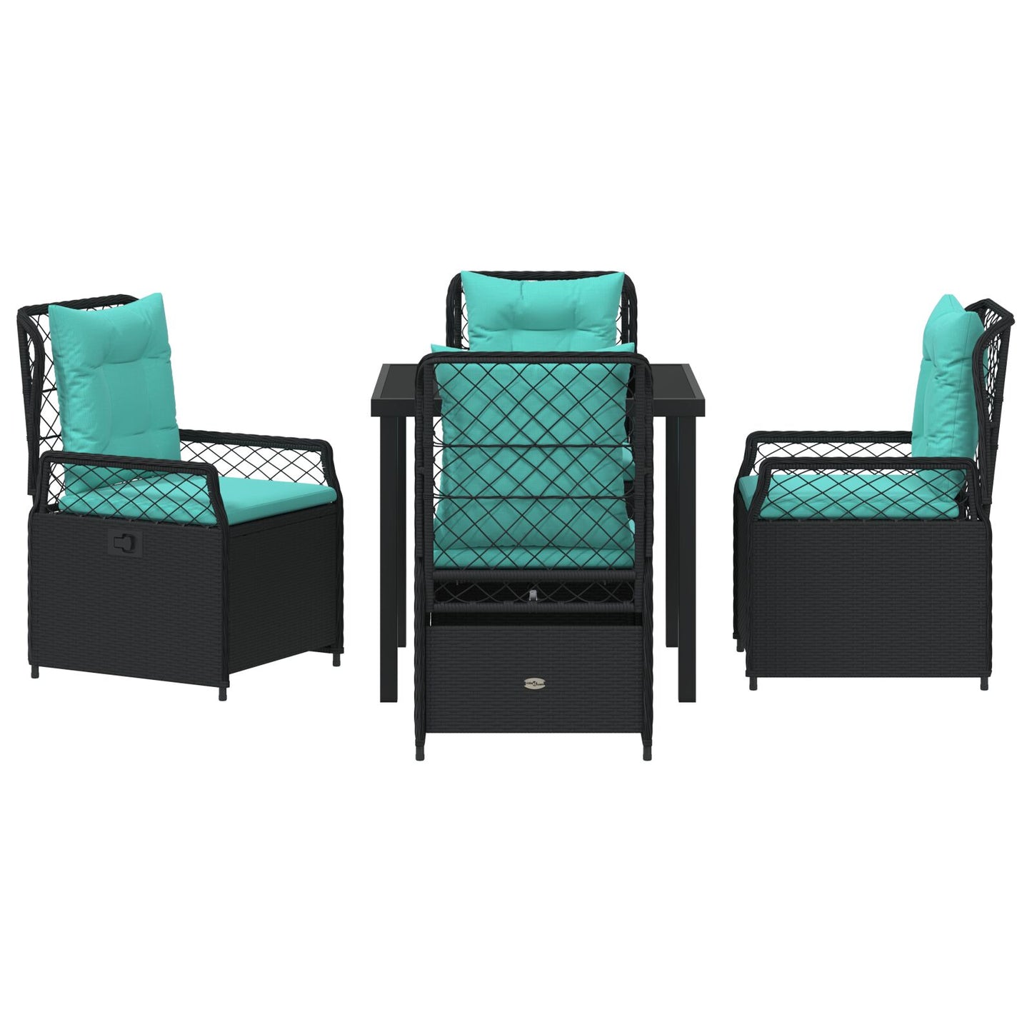 5-Delige Tuin Eettafelset Zwart Poly Rattan