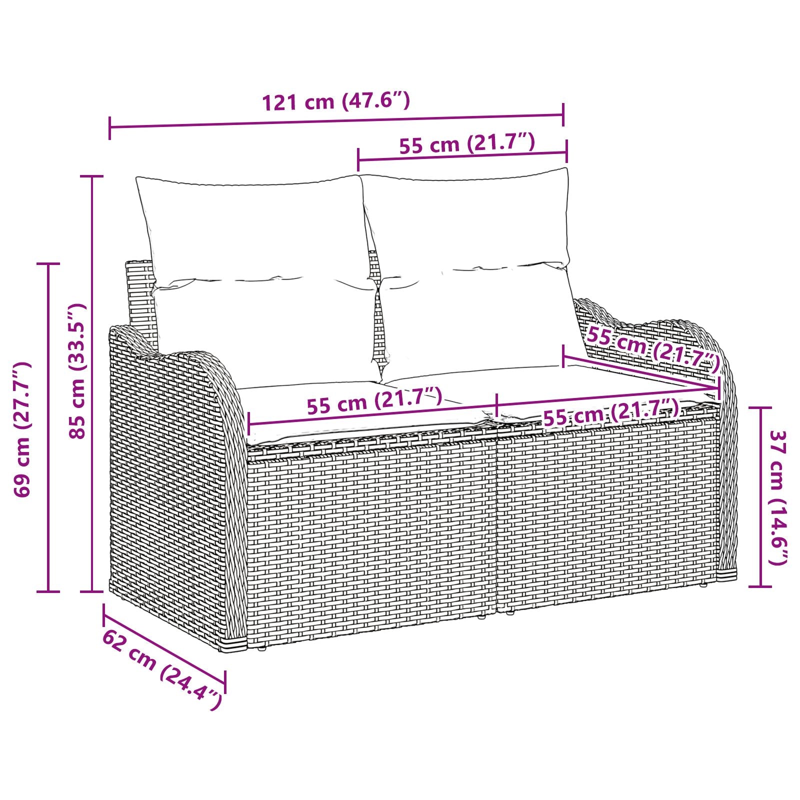 2-Zits Tuinbank Met Kussens Poly Rattan Beige en crème zonder opslag