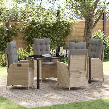 5-Delige Tuin Eetset Met Kussens Beige Poly Rattan