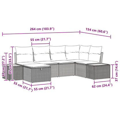 6-Delige Tuin Sofa Set Met Kussens Grijs Poly Rattan