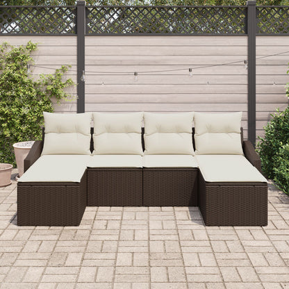 6-Delige Tuin Eetset Met Kussens Bruin Poly Rattan