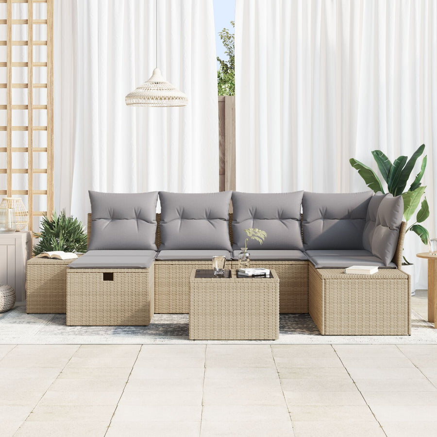 7-Delige Tuinbank Set Met Kussens Beige Poly Rattan