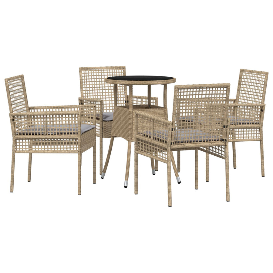 5-Delige Tuin Eetset Beige Poly Rattan