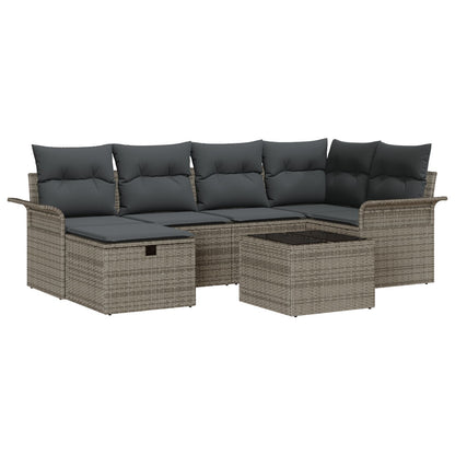 7-Delige Tuin Sofa Set Met Kussens Grijs Poly Rattan