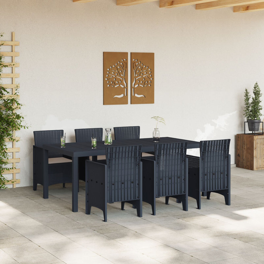 7-Delige Tuin Eetset Met Kussens Antraciet Poly Rattan