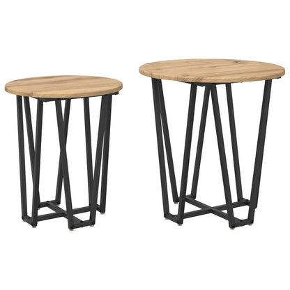 Bijzettafel 2 Stuks Geengineerd Hout En Metaal Artisan eiken