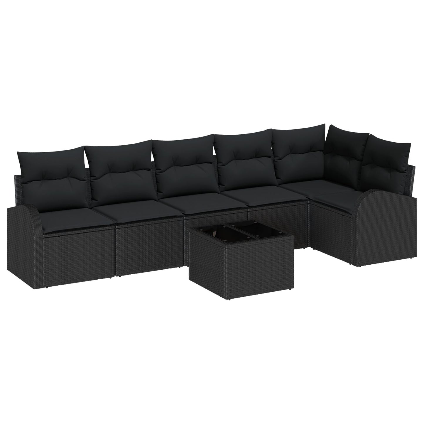 7-Delige Tuin Sofa Set Met Kussens Beige Poly Rattan Zwart met tafel