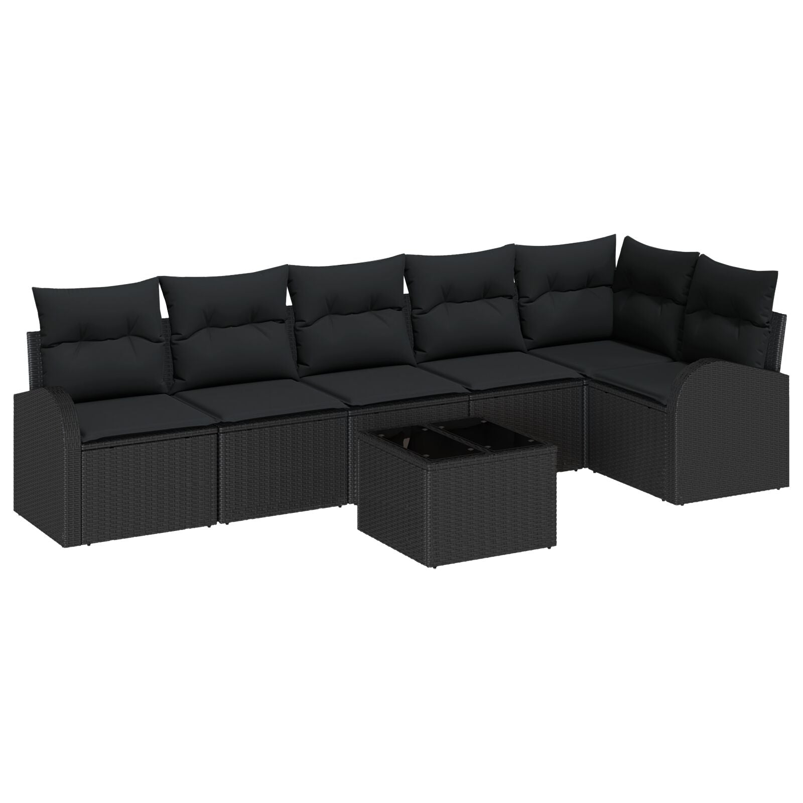 7-Delige Tuin Sofa Set Met Kussens Beige Poly Rattan Zwart met tafel
