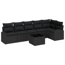 7-Delige Tuin Sofa Set Met Kussens Beige Poly Rattan Zwart met tafel