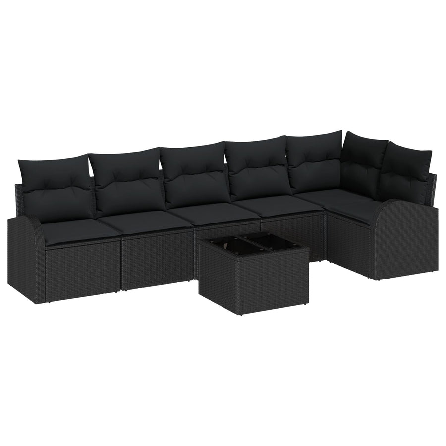 7-Delige Tuin Sofa Set Met Kussens Beige Poly Rattan Zwart met tafel