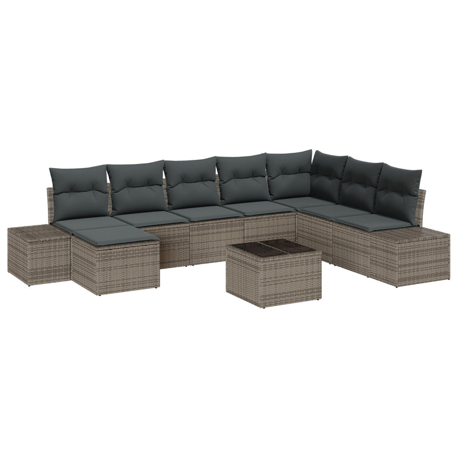 8-Delige Tuin Sofa Set Met Kussens Zwart Poly Rattan