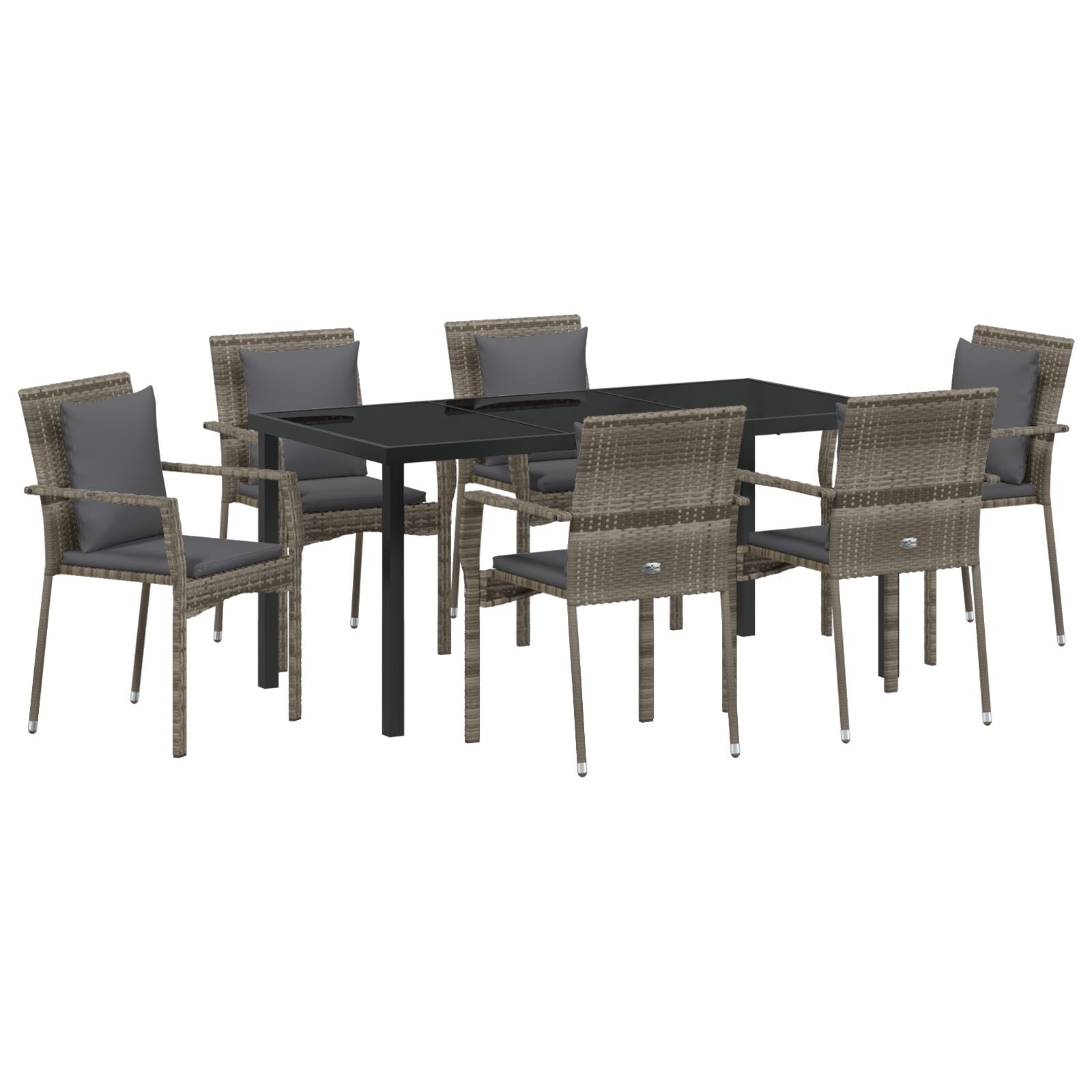 7-Delige Tuin Dining Set Met Kussens Grijs Poly Rattan