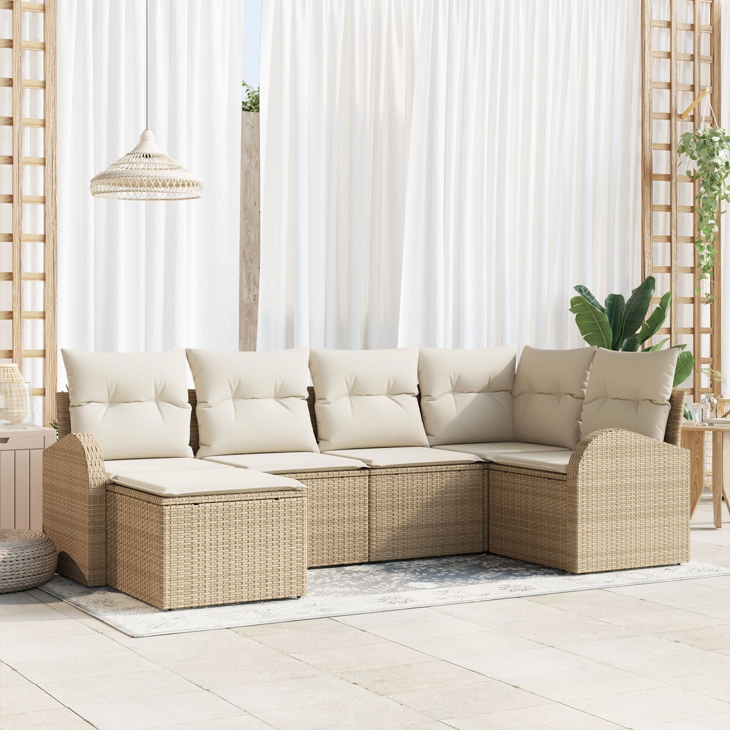 6-Delige Tuin Sofa Set Met Kussens Beige Poly Riet