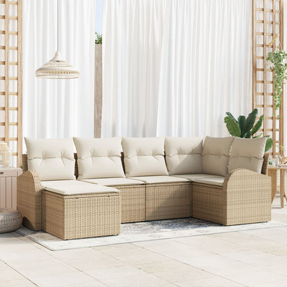 6-Delige Tuin Sofa Set Met Kussens Beige Poly Riet