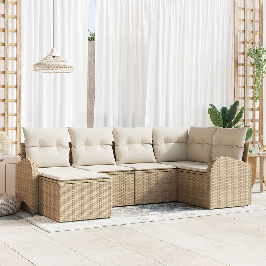6-Delige Tuin Sofa Set Met Kussens Beige Poly Riet