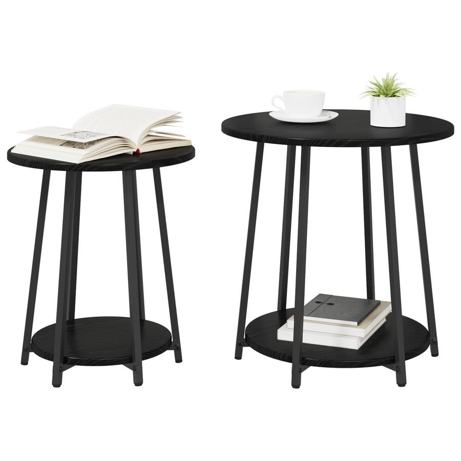 Bijzettafel 2 Stuks Hout En Metaal Zwart eiken