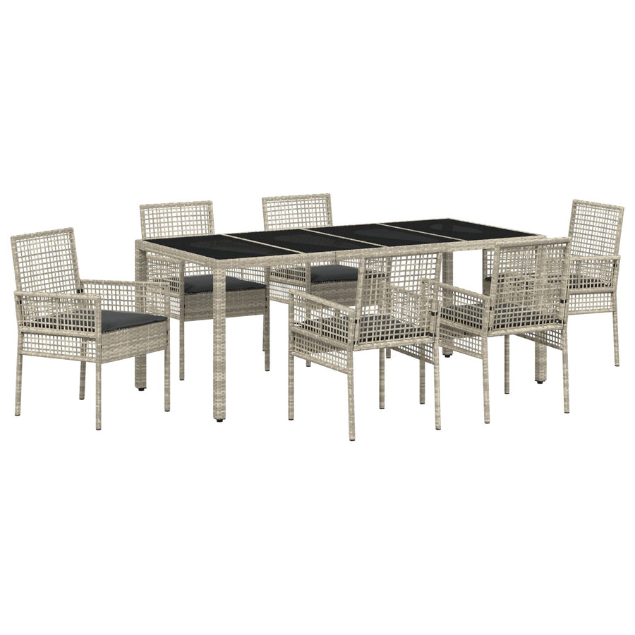 7 Persoons Tuin Eetset Met Kussens Lichtgrijs Poly Rattan