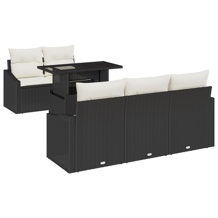 6 Stuks Tuin Sofa Set Met Kussens Zwart Poly Rattan