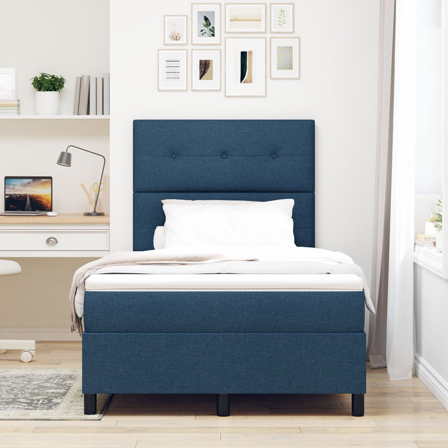 Boxspringbed Met Matras In , Klein Dubbel Stof Blauw 120 x 190 cm Knoop tufted