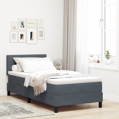 Boxspringbed Met Matras Donkergrijs 100X200 Cm Fluweel Blauw