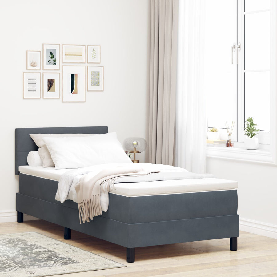 Boxspringbed Met Matras Donkergrijs 100X200 Cm Fluweel Blauw