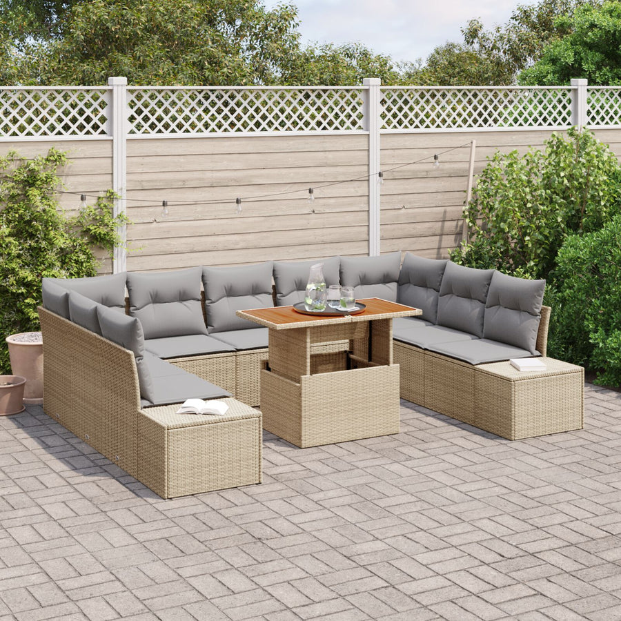 Tuinbank Set Set Van 10 Beige, Grijs Rattan, Polyester