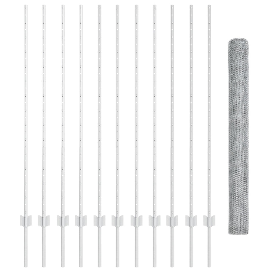 Hekpalen 22 Stuks U-Kanaal 140 Cm Verzinkt Staal,  Hexagonaal Hek 1.4X25 M Verzinkt Staal