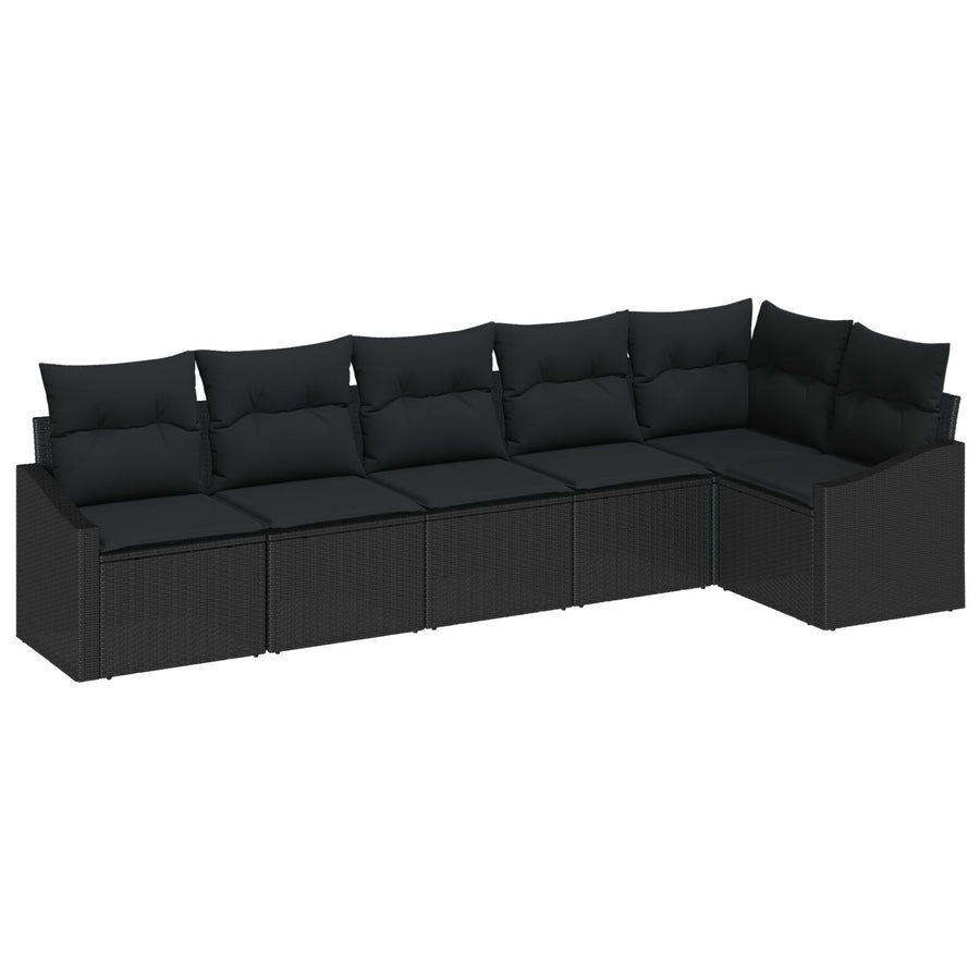 Tuin Sofa Set Set Van 6 Zwart Poly Rattan, Polyester, Staal
