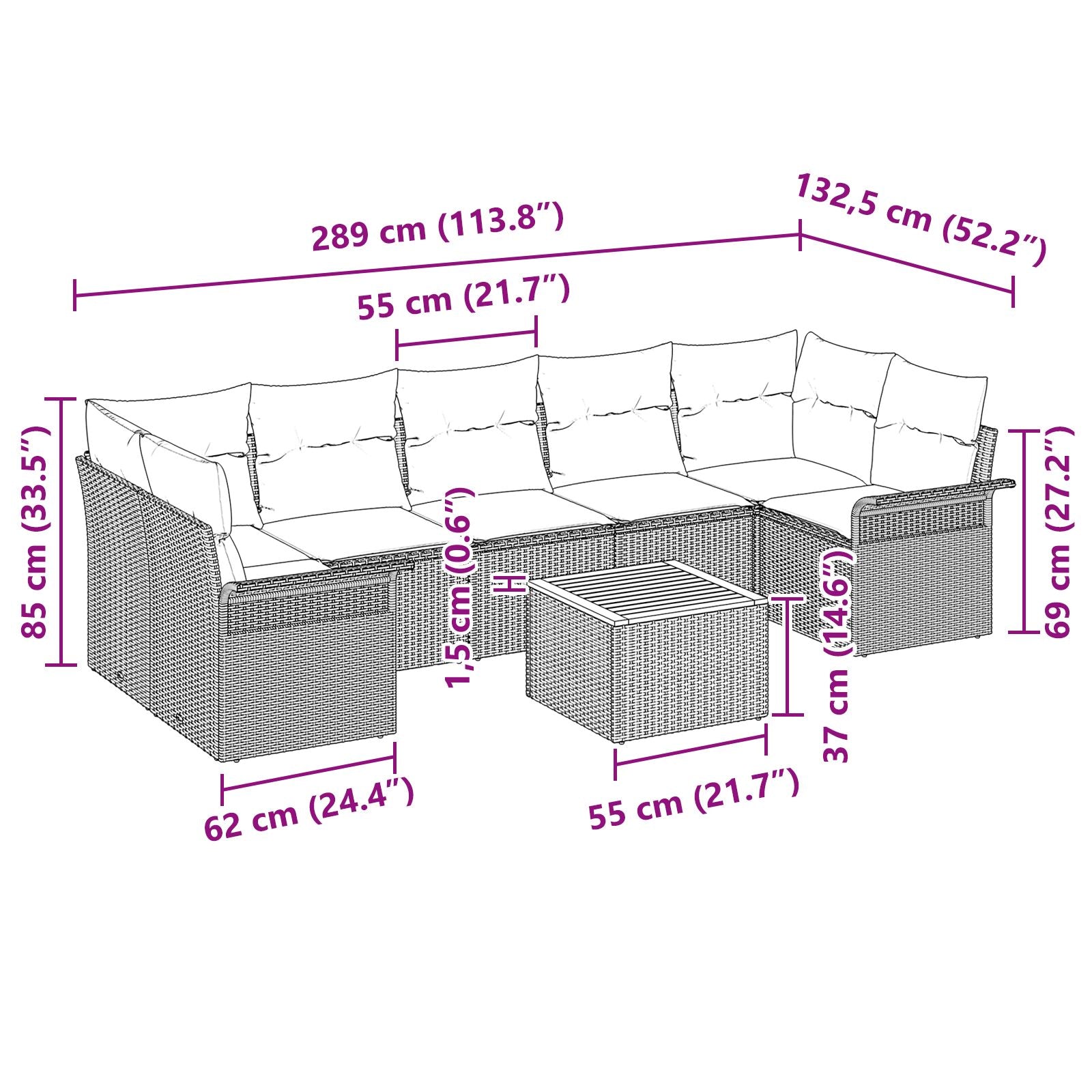 8-Delige Tuinsofaset Met Kussens Zwart Poly Rattan Acacia