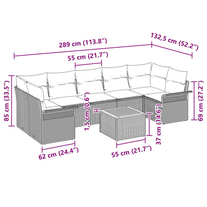 8-Delige Tuinsofaset Met Kussens Zwart Poly Rattan Acacia