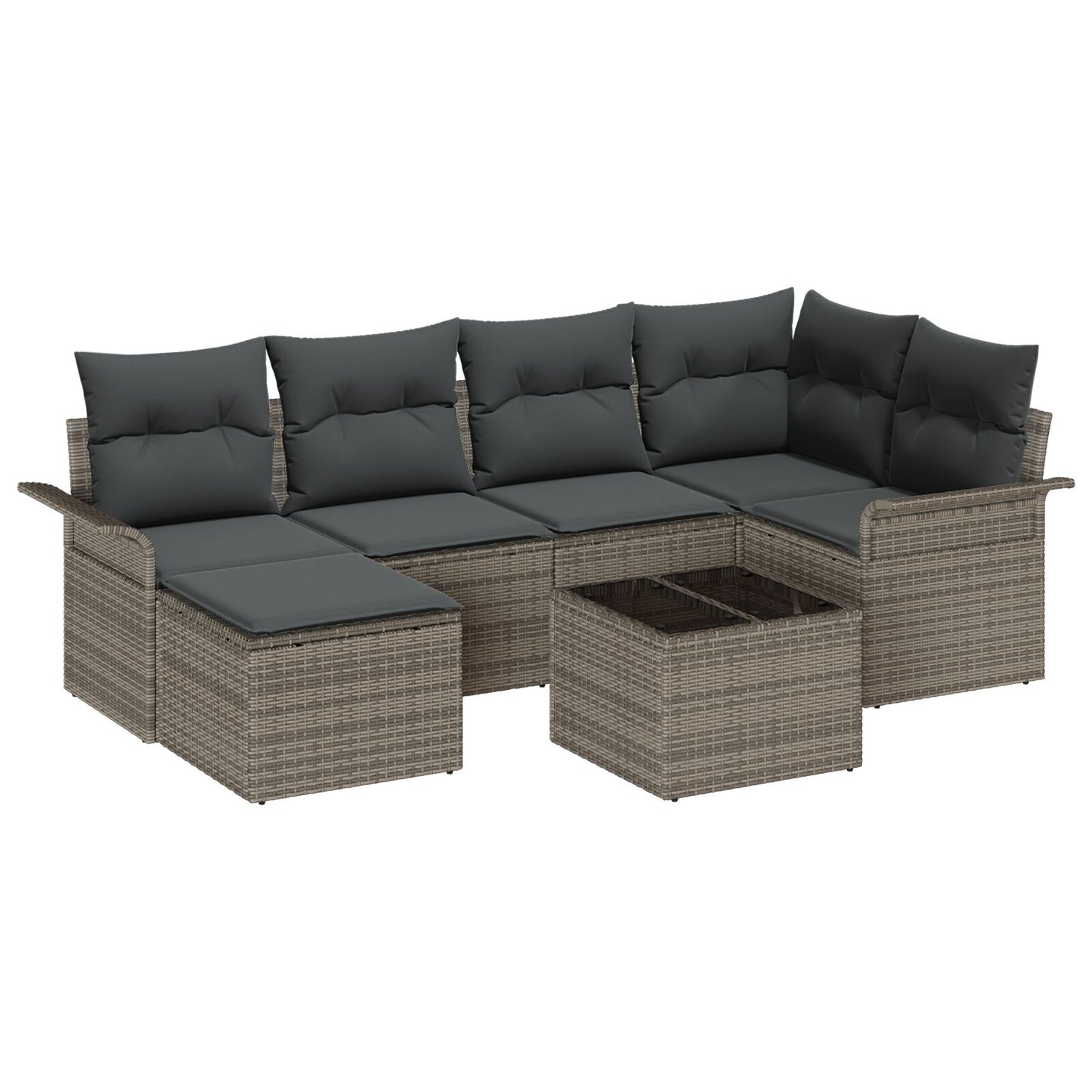 6-Delig Tuin Bankstel Met Kussens Zwart Poly Rattan